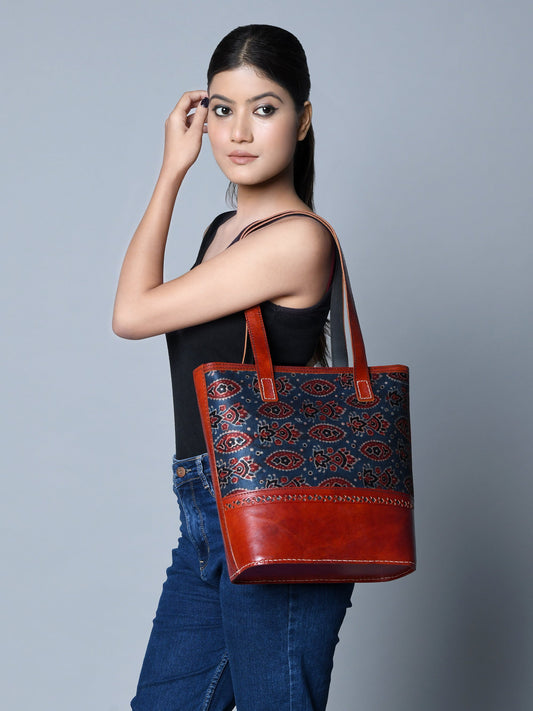 The Neela Hand-Printed Leather Tote