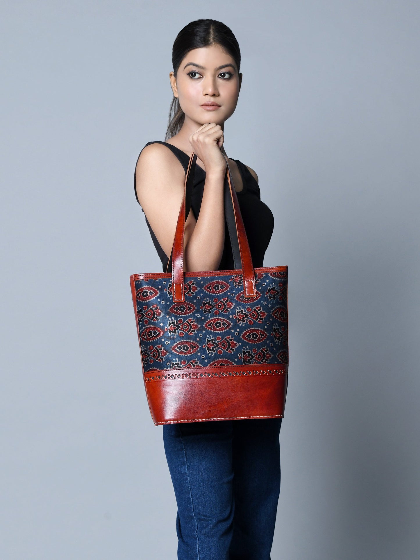 The Neela Hand-Printed Leather Tote