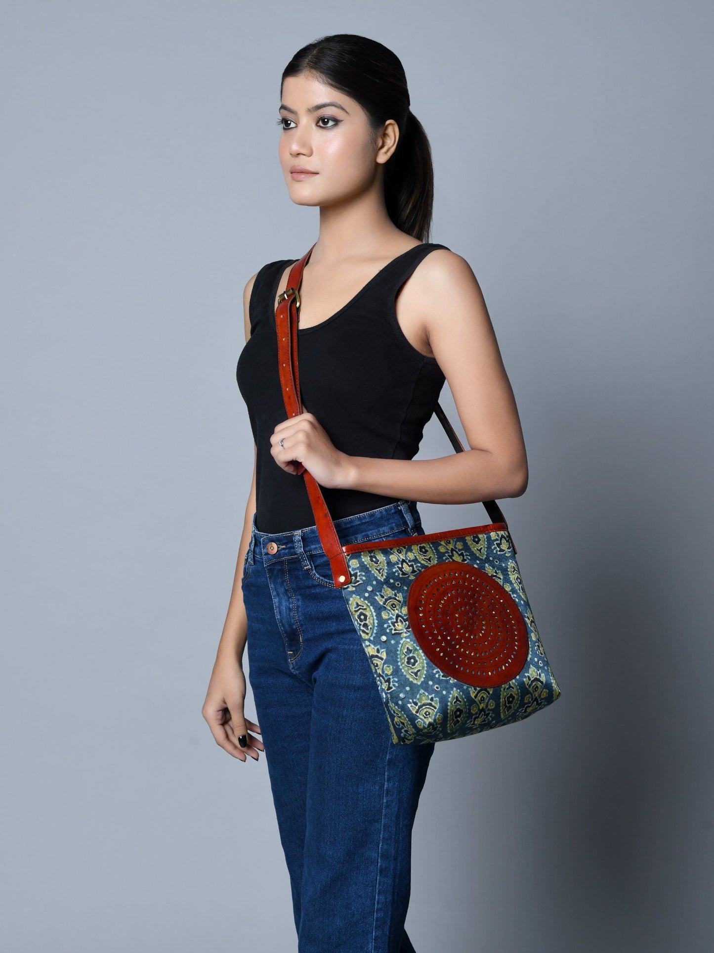 The Neela Hand-Printed Leather Tote