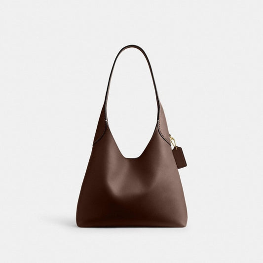 ®,Brooklyn Shoulder Bag 28,Leather,Hobo,Embossed,Logo,Word Embellishment,Casual,Brown,Front View